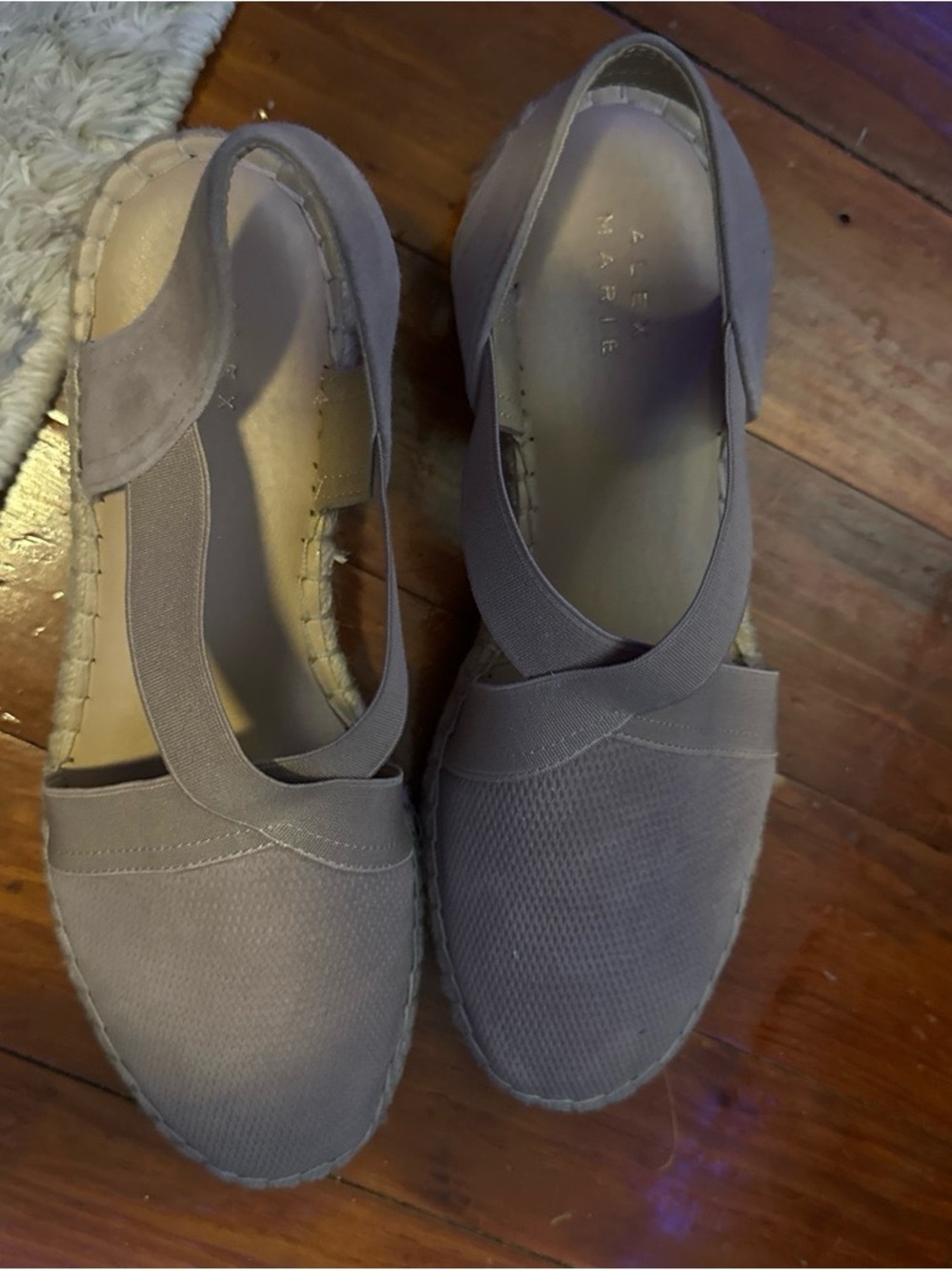 Anne Marie Taupe Gray Espadrille Flats with Cross Straps